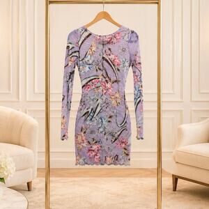 Agua Bendita Hadley Silver Abstract Mesh Mini Dress Ruffle NWT Large Ressort
